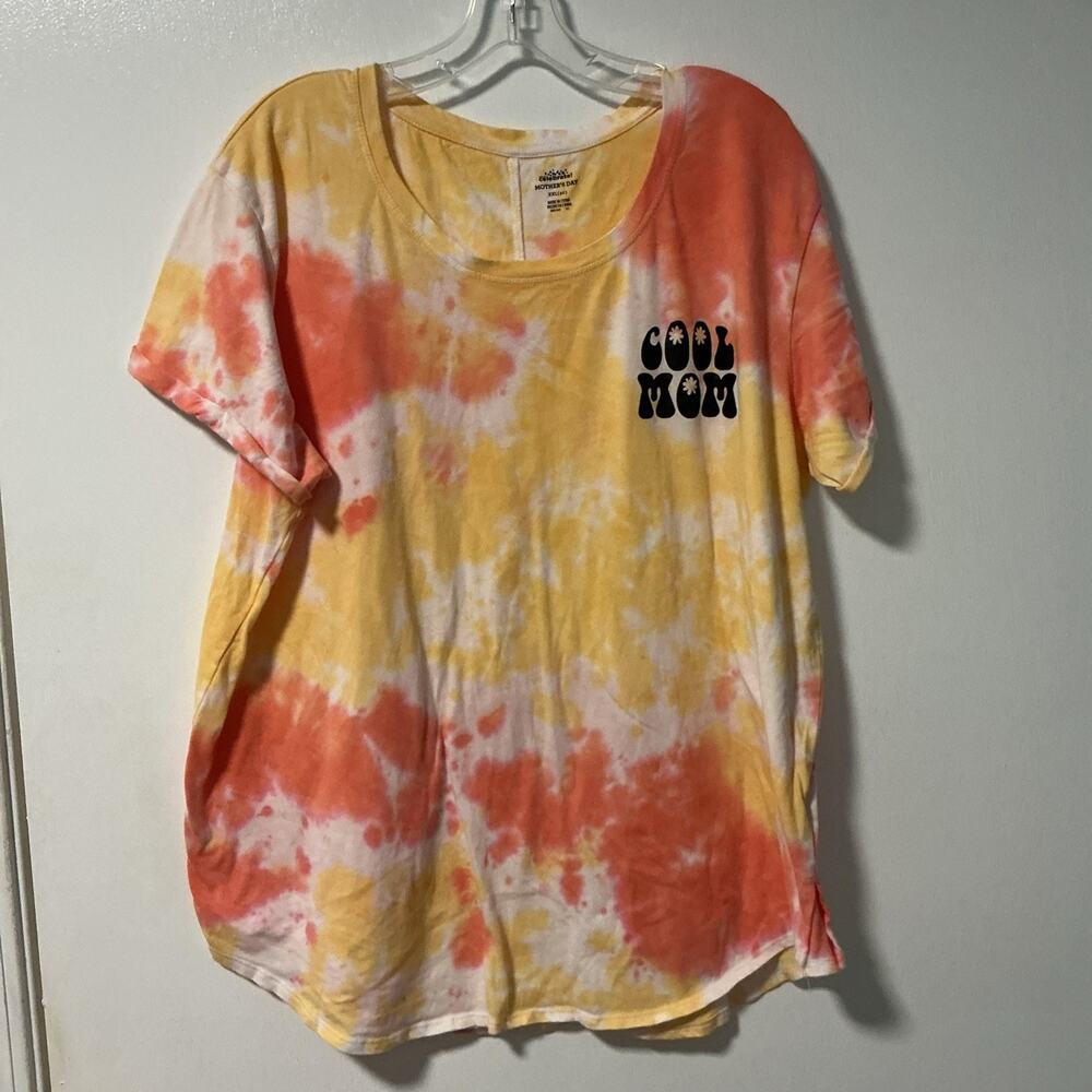 Way to Celebrate! Tie-Dye Crew Neck T-Shirt Yellow/Orange 2X (20) 3759